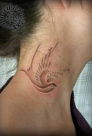 颈部漂亮的白色燕子纹身图案