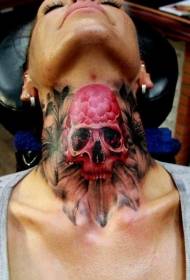 Female neck color skull tattoo picture