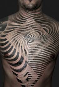 mellkas és a nyak fekete-fehér szúrós vonal hipnotikus tetoválás minta
