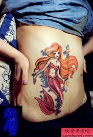 ragazza belly cartone pupulare mudellu di tatuaggio di sirena