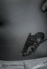 girl abdomen small pistol tattoo pattern