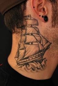 Hals schönes schwarzes graues Segelboot-Tätowierungsmuster