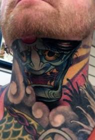 Hals japanesche traditionelle Stil Faarf Demon Gesiicht Tattoo Muster 32294 - Little Sun Devil Tattoo Muster