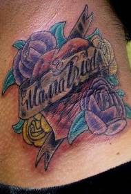 mannlig nakkefarge Rose og hjerte tatoveringsbilde