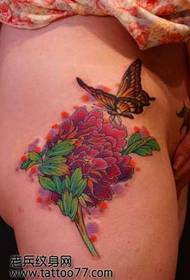 skønhed hip peony sommerfugl tatoveringsmønster