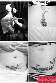 un gruppo di addome femminile bellissimo motivo floreale fenice tatuaggio