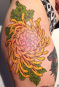 klubo japonų tradicinis gražiai atrodantis geltonos chrizantemos tatuiruotės modelis