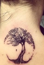 Modello di tatuaggio collo piccolo albero solitario nero