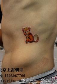 男生腹部卡通猴子纹身图案