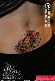 woman belly color rose clock tattoo tattoo works
