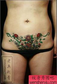 abdomen tattoo pattern: beauty belly color butterfly flower vine tattoo pattern