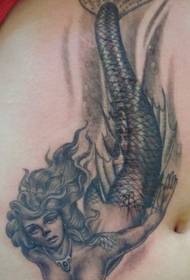 pattern di tatuaggi di panza: mudellu di tatuaggi di sirena di u ventre