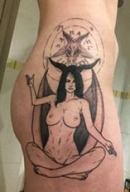 hip tatuering tjej höft svart djävul tatuering bild