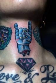 Szyja old school kolor zombie ręcznie fioletowy wzór tatuażu diamentowego