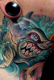 neck painted evil shark tattoo pattern