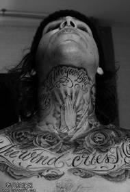European and American style neck rose prayer hand tattoo pattern