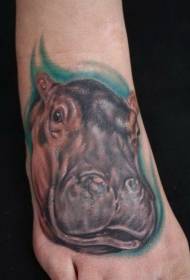 Instep realistesch Faarf Tënt Hippo Kapp Tattoo Bild