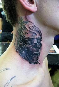 modello di tatuaggio teschio collo maschile 32659-tatuaggio di totem semplice collo europeo di bellezza