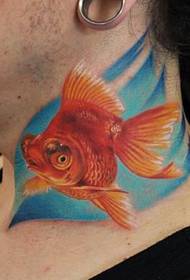 ຮູບແບບ tattoo ຄໍ: ຄໍສີ 3D ຮູບແບບ tattoo goldfish ຂະຫນາດນ້ອຍ