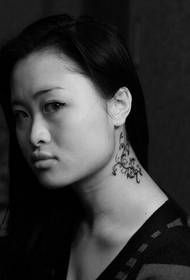 glamorous beauty neck flower vine tattoo retro picture