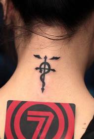 girl neck Totem cross snake tattoo pattern