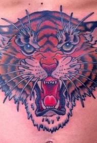 modello di tatuaggio testa di tigre ruggente color petto
