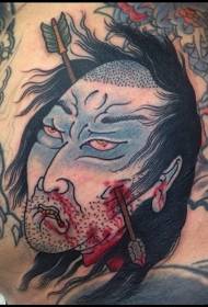 oslikana glava muškarca u azijskom stilu s uzorkom tetovaže sa strelicom