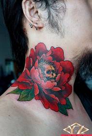 beautifully popular peony tattoo pattern at the neck