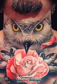 Pola Tato 3D Owl Peony Bunga yang realistis