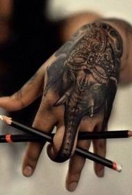 hand-back scary black gray elephant head tattoo pattern