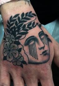 vienkāršs sievietes galvas un ziedu tetovējuma raksts