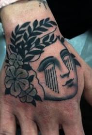 simple woman's head and flower tattoo pattern