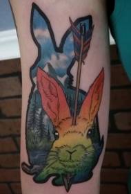 arm unusual design colored rabbit head and arrow tattoo pattern