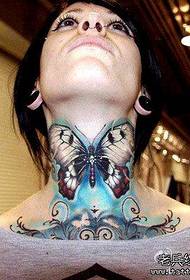 pola tato kupu-kupu yang indah populer di leher wanita