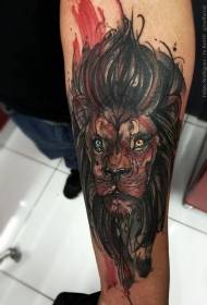 rokas neticami krāsainas lauvas galvas tetovējuma modelis