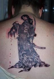 rug illustrasie styl samurai en menslike kop tattoo patroon