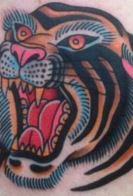 modello di tatuaggio testa di tigre ruggente colore della spalla