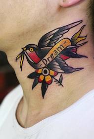 neck swallow tattoo picture is so eye-catching