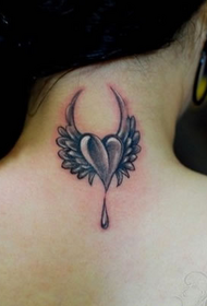 Beauty nude neck behind the stylish plain wings tattoo pattern