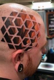 muška glava naslikala je veliki geometrijski uzorak tetovaža