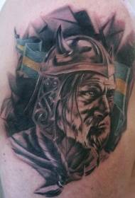 Warna bahu realistis gambar tato kepala Manusia Viking