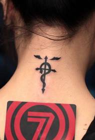 girl neck totem cross snake tattoo pattern