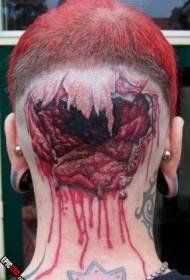 testa sanguinante pelle strappata Modello del tatuaggio buco di sangue di colore