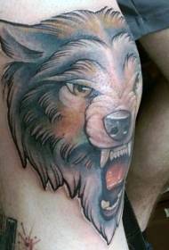 Pierna cabeza de lobo loco tradicional Patrón de tatuaje