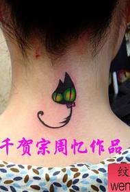 image de tatouage chat fille tot cou