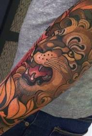 arm old style style colored lion head tattoo pattern