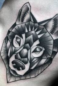 talie laterală model geometric negru tatuaj cap de lup