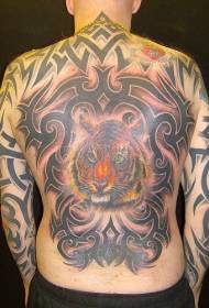 plná zadní barva tygří hlavy kmenové tetování vzor