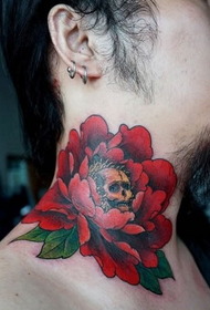 ανδρικό λαιμό Χρώμα μεγάλο σχέδιο τατουάζ λουλουδιών