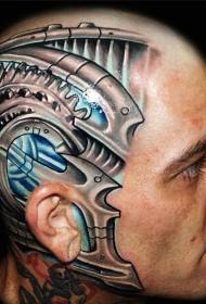 頭のサイエンスフィクション風機械鎧の人格タトゥーパターン